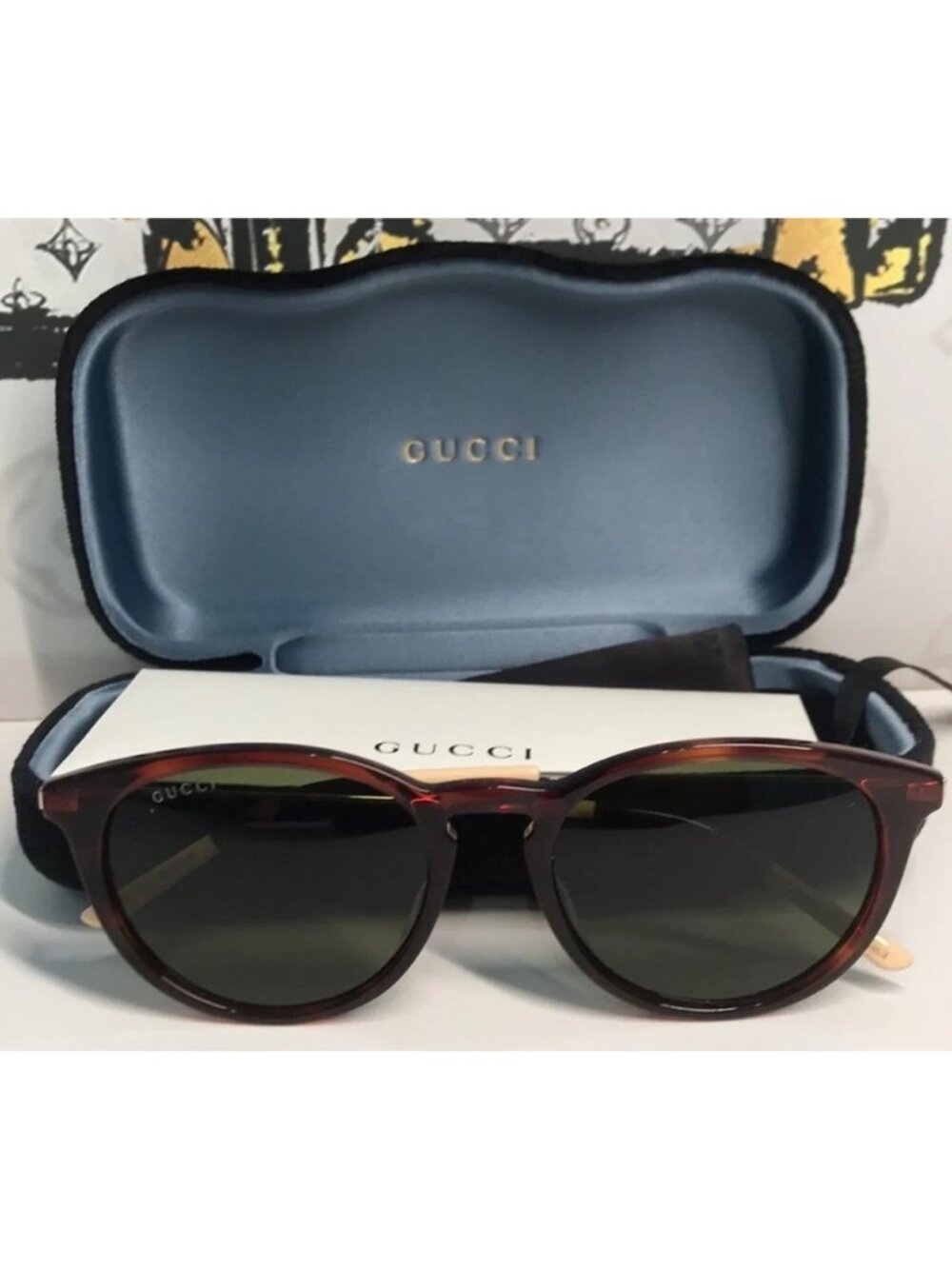 Brand New Gucci GG1048S 002 Round Sunglasses – Havana with Green Lenses ✨ - Picture 13 of 13